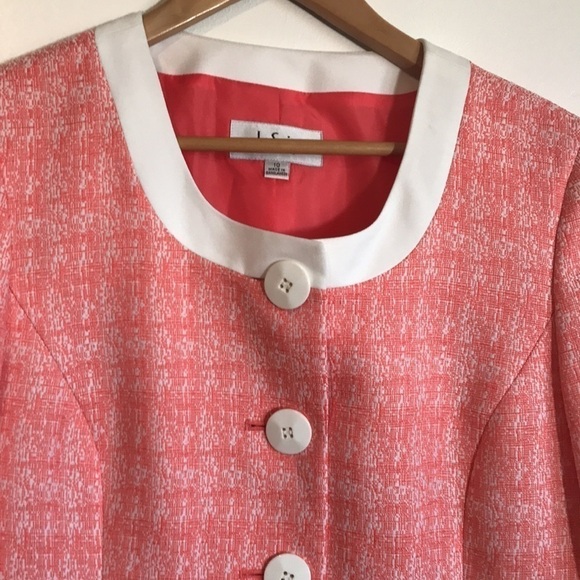 Nwt Le Suit tropical blooms papaya white blazer jacket size 10 - Picture 3 of 11